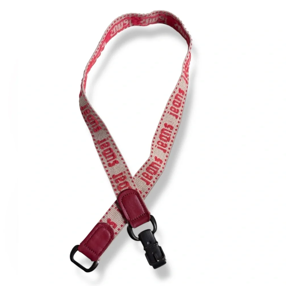 VINTAGE Red & Tan Elastic Belt “Jeans” with Metal Buckle